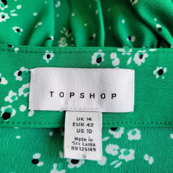 🌟 TOPSHOP Flirty Trendy Green Floral Crop Cami Rouching Side Zip Women's Sz 10 - Picture 8 of 9